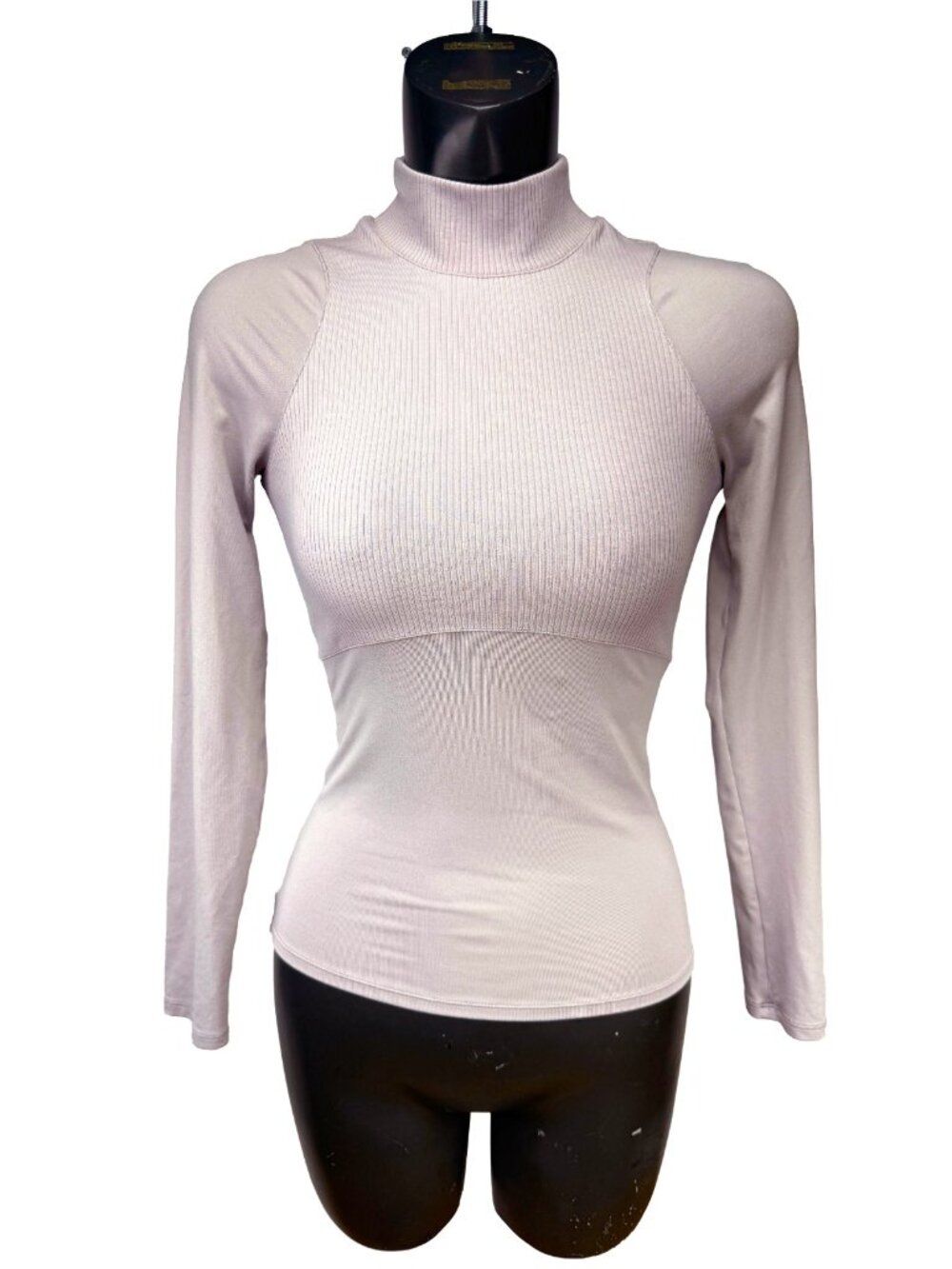 ALO YOGA Ribbed Mock Neck Long Sleeve Lilac Top Size S